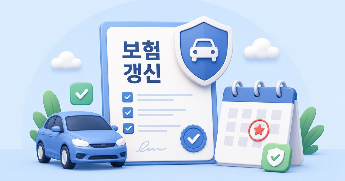 자동차보험 증권과 갱신 알림을 확인하는 모습을 표현한 그래픽 일러스트