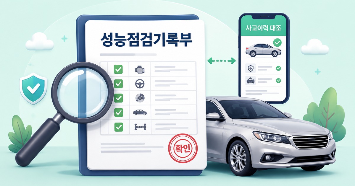 중고차 계약과 보증을 상징하는 일러스트